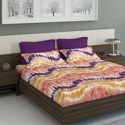 DDecor Orange & Purple 210 TC King Bedsheet with 4 Pillow Covers-picture-12