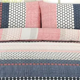 Signature Grey & Pink Geometric 140 TC King Bedsheet with 2 Pillow Covers image 2