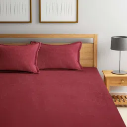 FABINALIV Maroon 300 TC Embossed King Double Bedsheet with 2 Pillow Covers image 2