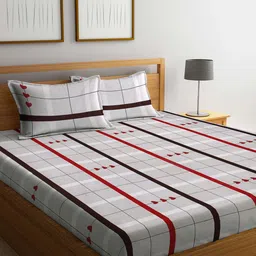 Arrabi Blue & White Geometric 300 TC 2 King Bedsheet with 4 Pillow Covers image 5