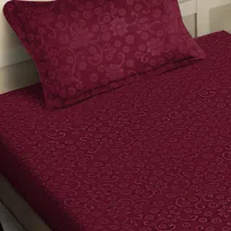 FABINALIV Maroon Floral 300 TC Single Bedsheet with 1 Pillow Cover image 3