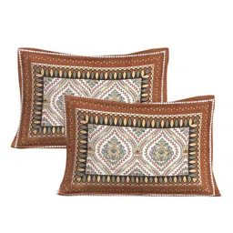 Qfab Brown & White Ethnic Motifs Cotton 144 TC Queen Bedsheet With 2 Pillow Covers image 3