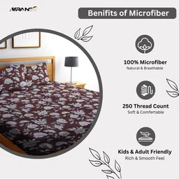 AMRANGE Brown & Grey Printed 250 TC Microfiber Fitted King Bedsheet with 2 Pillow Covers image 2
