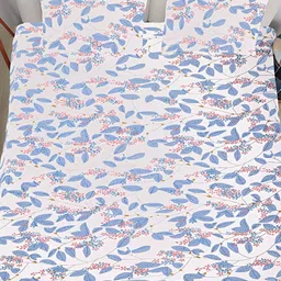 RD TREND White & Blue Floral Printed 210 TC Cotton King Bedsheet with 2 Pillow Covers image 2