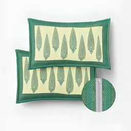 The Craft Monk Green & Gold-Toned Floral Cotton 240 TC King Bedsheet & 2 Pillow Covers image 4