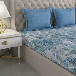 GM Blue Geometric 144 TC Cotton 1 Super Queen Bedsheet with 2 Pillow Covers image 4