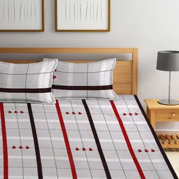 Arrabi Blue & White Geometric 300 TC 2 King Bedsheet with 4 Pillow Covers image 2