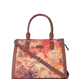ZOUK =Floral Printed Structured Jute Handheld Bag image 2