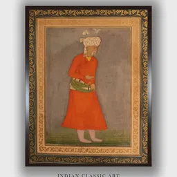 INDIAN CLASSIC ART Orange & Brown Painting of Akbar Framed Wall Art-image-81