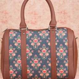 ZOUK Navy Blue Mughal Garden Printed Structured Handheld Bag-picture-19