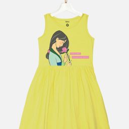 YK Disney Girls Yellow Disney Princess Mulan cotton Fit- flare Sleeveless Jersey Dress-picture-25