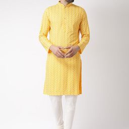 KISAH Chevron Printed Mandarin Collar Cotton Kurta-picture-47