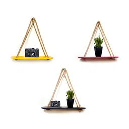 VAH Kya Bat Hai !! Yellow & Red 3 Pieces Wooden Wall Hanging Shelves With Jute Rope-picture-14