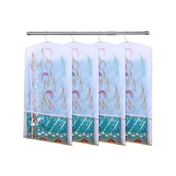 Kuber Industries Gold Toned & Transparent 12 Pieces Printed Hanging Saree Cover Organizers image 5