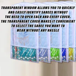 Kuber Industries Grey & Transparent 12 Pieces Printed Hanging Saree Cover Organizers image 5