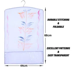 Kuber Industries Grey & Transparent 12 Pieces Printed Hanging Saree Cover Organizers image 3