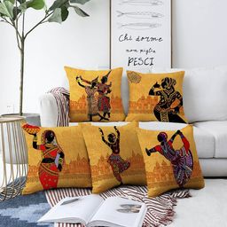 AEROHAVEN Yellow & Black Set of 5 Quirky Square Jute Cushion Covers-picture-38