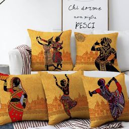 AEROHAVEN Yellow & Black Set Of 5 Ethnic Printed Square Cushion Covers-picture-21