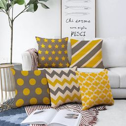AEROHAVEN Yellow & Grey Set Of 5 Geometric Printed Square Cushion Covers-picture-28
