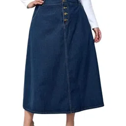 tripursundari fashion Navy Blue Plus Size Buttoned A-Line Maxi Denim Women Skirt image 1