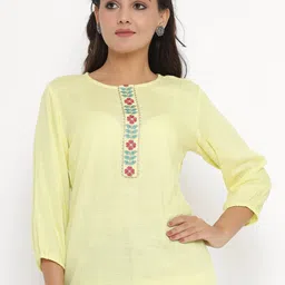 VEDANA Yellow Embroidered Top-picture-21
