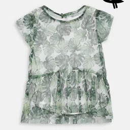 Blue Giraffe Girls Green Leaf Print High-Low Top image 3
