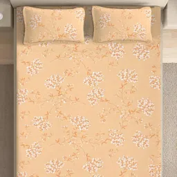 FABINALIV Yellow Floral Pure Cotton Super King Size Double Bedsheet With 2 Pillow Covers-image-39