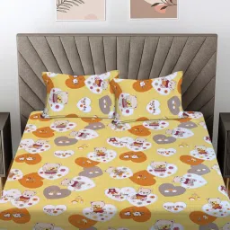 FABINALIV Yellow Cartoon Print 100% Cotton King Size Double Bedsheet With 2 Pillow Covers-picture-37