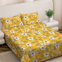 FABINALIV Yellow Floral 300 TC Cotton Blend King Size Double Bedsheet with 2 Pillow Covers-picture-26