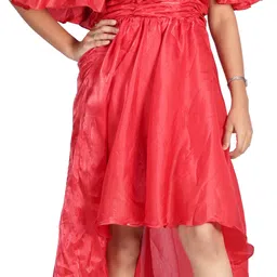 kiyoo Women High Low Red Below Knee Dress-picture-16