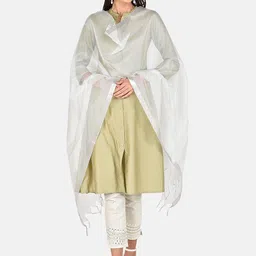 dupatta bazaar Net Solid Silver Women Dupatta image 5