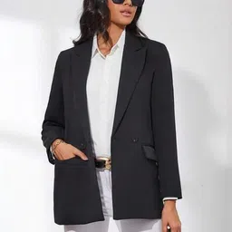 kotty Women Solid Mandarin Casual Blazer image 4