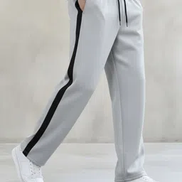 vontade Men Solid, Striped Grey Track Pants image 1