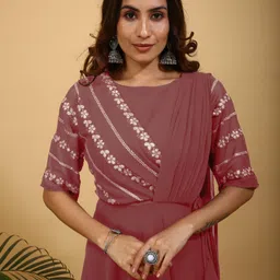 sancia Embroidered Georgette Stitched Flared/A-line Gown image 5