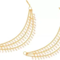1one gram Traditional Bahubali Pearl Ear Chain south indian Earrings-Women girls Cubic Zirconia, Crystal Brass Ear Thread-image-5