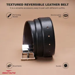 red tape Men Formal, Casual Black, Brown Genuine Leather Reversible Belt image 2