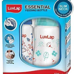 luvlap Anti-Colic Slim Neck Feeding Bottle,Jungle Tales & Wild Flower125 ml Blue/Green - 125 ml image 2