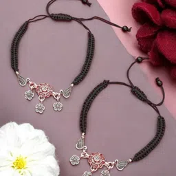 udk Simple Silver-Plated Anklet with Handcrafted Thread Base Silver, Alloy Anklet image 1