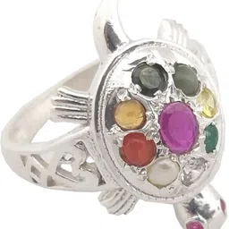 RS GEMSEXPORT TORTOISE SHAPE PURE SILVER NAVRATAN RING. Silver Sapphire Silver Plated Ring-picture-24