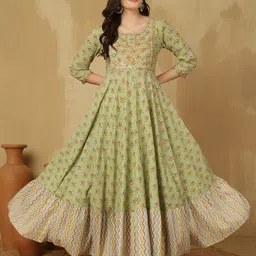 glam roots Embroidered Pure Cotton Stitched Anarkali Gown image 1
