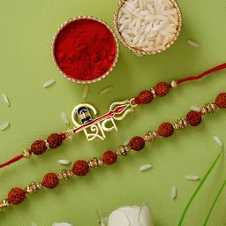 eCraftIndia Pack of 2 Shiva & Rudraksh Beaded Rakhis-picture-56