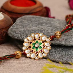 eCraftIndia Multi-Coloured Kundan Rakhi & Roli Chawal Pack-picture-10