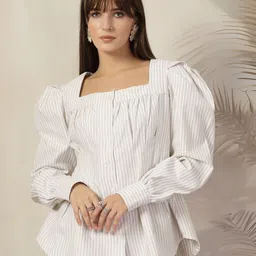 pluss Women Regular Fit Striped Spread Collar Casual Shirt-picture-22