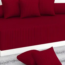 Bajo's Maroon 8 Pieces Striped Cotton Diwan Set-image-39