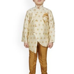 SG YUVRAJ Boys Cream Printed Sherwani Set-picture-25