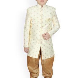 SG YUVRAJ Boys Cream Colored & Golden Woven Design Sherwani-picture-18