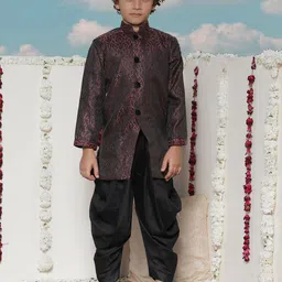 JBN Creation Boys Woven Design Mandarin Collar Sherwani-picture-2