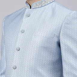 TheEthnic.Co Men Mandarin Collar Woven-Design With Embellished Detail Sherwani Set image 3
