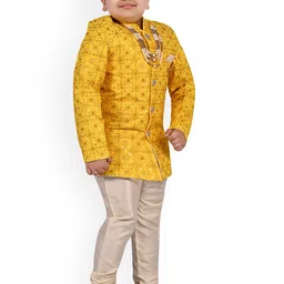BAESD Boys Self-Design Sequinned Band Collar Sherwani Set image 4