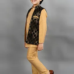 ahhaaaa Boys Self Designed Mandarin Collar 3 Piece Sherwani Set image 5